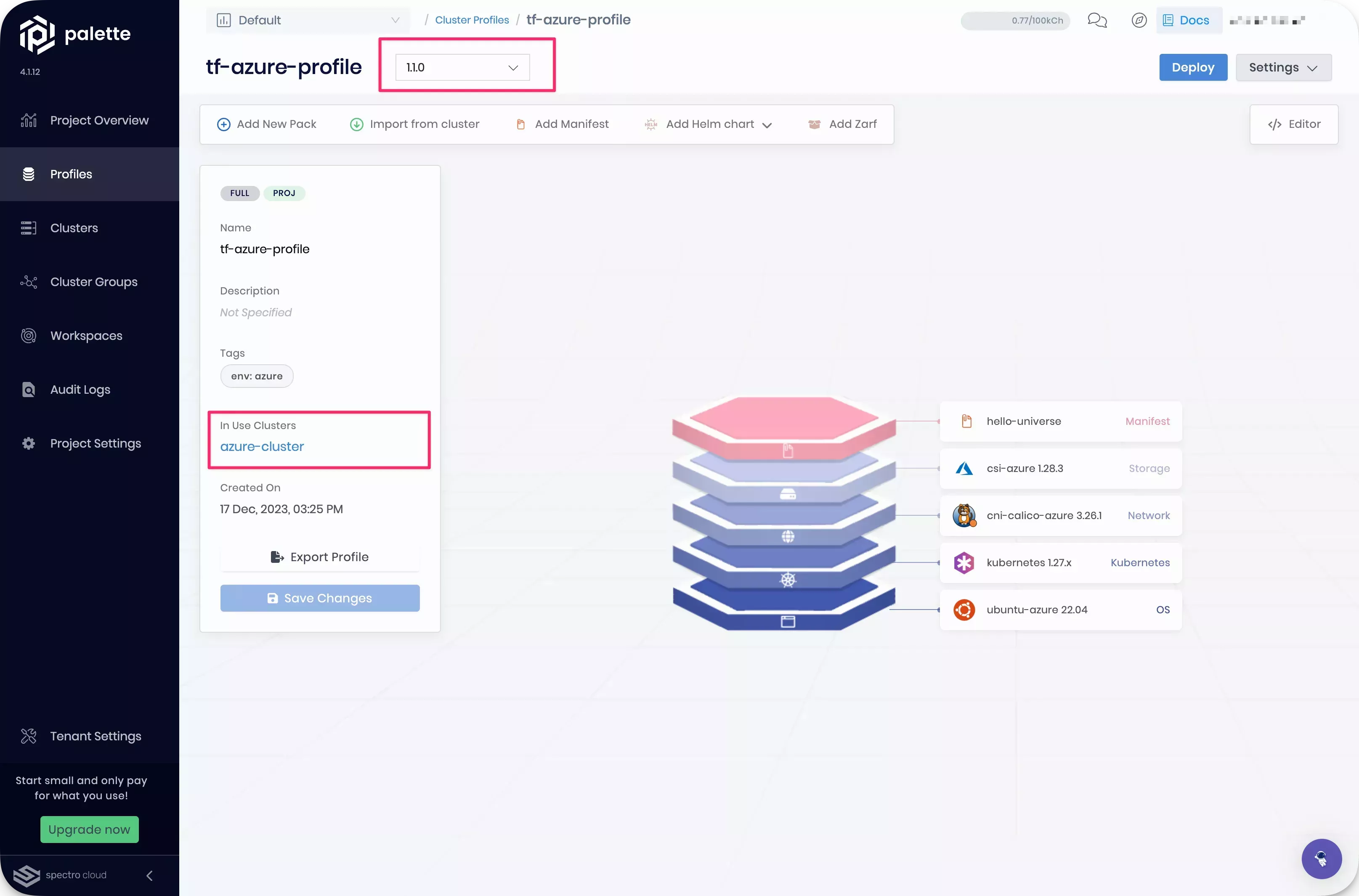 Image that shows TF cluster profile version 1.1.0