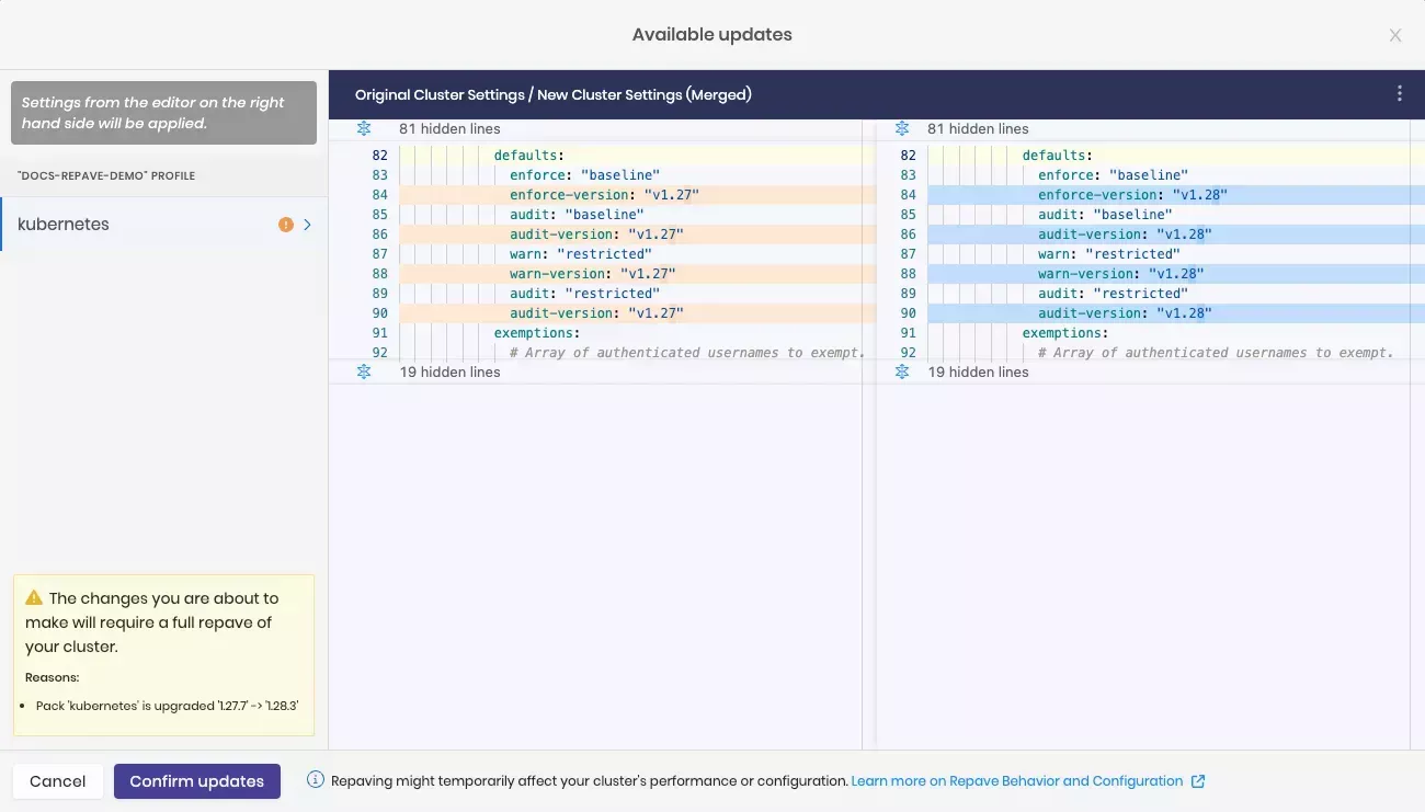 Preview of repave updates in the Palette editor